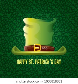 vector saint patrick's day label with glossy hat and ribbon with text isolated on green background. saint patrick's day poster or banner design template