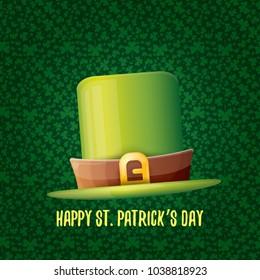vector saint patrick's day label with glossy hat and ribbon with text isolated on green background. saint patrick's day poster or banner design template