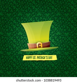 vector saint patrick's day label with glossy hat and ribbon with text isolated on green background. saint patrick's day poster or banner design template