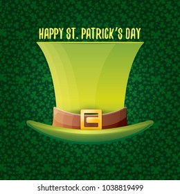 vector saint patrick's day label with glossy hat and ribbon with text isolated on green background. saint patrick's day poster or banner design template