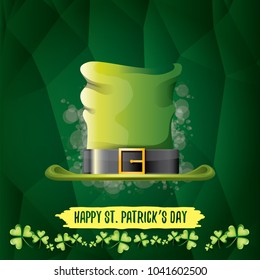 vector saint patrick's day label with glossy hat and ribbon with text isolated on green background. saint patrick's day poster or banner design template