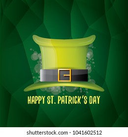 vector saint patrick's day label with glossy hat and ribbon with text isolated on green background. saint patrick's day poster or banner design template