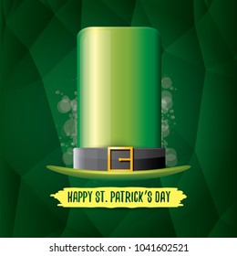 vector saint patrick's day label with glossy hat and ribbon with text isolated on green background. saint patrick's day poster or banner design template