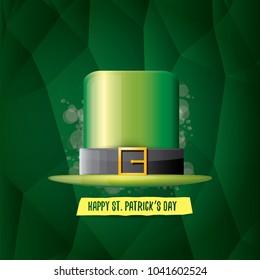 vector saint patrick's day label with glossy hat and ribbon with text isolated on green background. saint patrick's day poster or banner design template