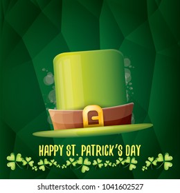 vector saint patrick's day label with glossy hat and ribbon with text isolated on green background. saint patrick's day poster or banner design template