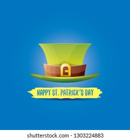 vector saint patrick's day label with glossy hat and ribbon with text isolated on blue background. saint patrick's day poster or banner design template