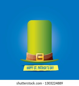 vector saint patrick's day label with glossy hat and ribbon with text isolated on blue background. saint patrick's day poster or banner design template