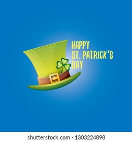 vector saint patrick's day label with glossy hat and ribbon with text isolated on blue background. saint patrick's day poster or banner design template
