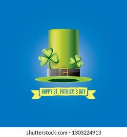 vector saint patrick's day label with glossy hat and ribbon with text isolated on blue background. saint patrick's day poster or banner design template