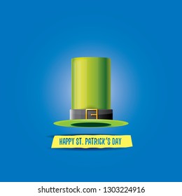 vector saint patrick's day label with glossy hat and ribbon with text isolated on blue background. saint patrick's day poster or banner design template