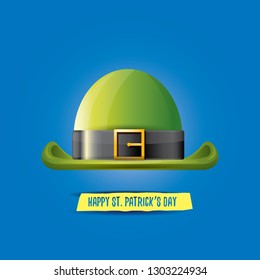 vector saint patrick's day label with glossy hat and ribbon with text isolated on blue background. saint patrick's day poster or banner design template