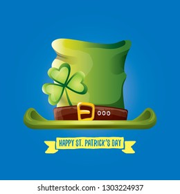 vector saint patrick's day label with glossy hat and ribbon with text isolated on blue background. saint patrick's day poster or banner design template