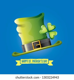 vector saint patrick's day label with glossy hat and ribbon with text isolated on blue background. saint patrick's day poster or banner design template
