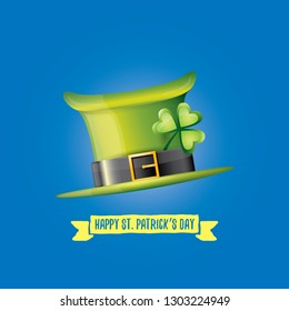 vector saint patrick's day label with glossy hat and ribbon with text isolated on blue background. saint patrick's day poster or banner design template