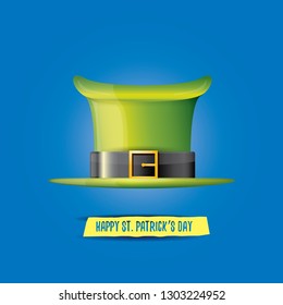vector saint patrick's day label with glossy hat and ribbon with text isolated on blue background. saint patrick's day poster or banner design template