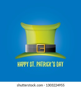 vector saint patrick's day label with glossy hat and ribbon with text isolated on blue background. saint patrick's day poster or banner design template