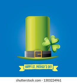 vector saint patrick's day label with glossy hat and ribbon with text isolated on blue background. saint patrick's day poster or banner design template
