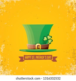 vector saint patrick's day label with green hat and ribbon with text isolated on grunge orange background. saint patrick's day poster or banner design template