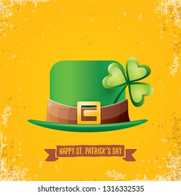 vector saint patrick's day label with green hat and ribbon with text isolated on grunge orange background. saint patrick's day poster or banner design template