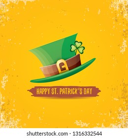 vector saint patrick's day label with green hat and ribbon with text isolated on grunge orange background. saint patrick's day poster or banner design template