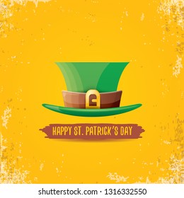 vector saint patrick's day label with green hat and ribbon with text isolated on grunge orange background. saint patrick's day poster or banner design template