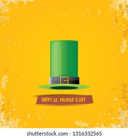 vector saint patrick's day label with green hat and ribbon with text isolated on grunge orange background. saint patrick's day poster or banner design template