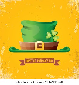 vector saint patrick's day label with green hat and ribbon with text isolated on grunge orange background. saint patrick's day poster or banner design template