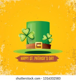 vector saint patrick's day label with green hat and ribbon with text isolated on grunge orange background. saint patrick's day poster or banner design template