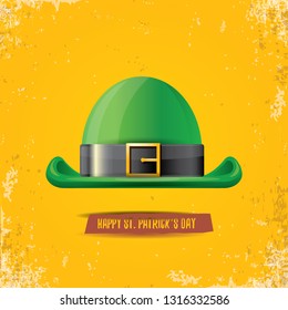 vector saint patrick's day label with green hat and ribbon with text isolated on grunge orange background. saint patrick's day poster or banner design template