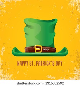 vector saint patrick's day label with green hat and ribbon with text isolated on grunge orange background. saint patrick's day poster or banner design template