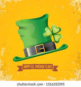 vector saint patrick's day label with green hat and ribbon with text isolated on grunge orange background. saint patrick's day poster or banner design template