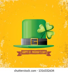 vector saint patrick's day label with green hat and ribbon with text isolated on grunge orange background. saint patrick's day poster or banner design template