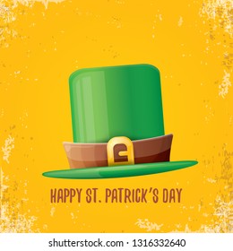 vector saint patrick's day label with green hat and ribbon with text isolated on grunge orange background. saint patrick's day poster or banner design template