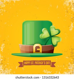 vector saint patrick's day label with green hat and ribbon with text isolated on grunge orange background. saint patrick's day poster or banner design template