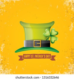 vector saint patrick's day label with green hat and ribbon with text isolated on grunge orange background. saint patrick's day poster or banner design template