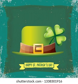 vector saint patrick's day label with green hat and ribbon with text on grunge green background. saint patrick's day poster or banner design template