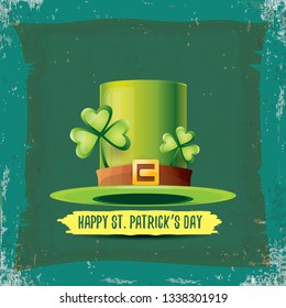 vector saint patrick's day label with green hat and ribbon with text on grunge green background. saint patrick's day poster or banner design template