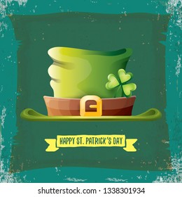 vector saint patrick's day label with green hat and ribbon with text on grunge green background. saint patrick's day poster or banner design template
