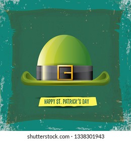 vector saint patrick's day label with green hat and ribbon with text on grunge green background. saint patrick's day poster or banner design template
