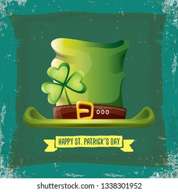 vector saint patrick's day label with green hat and ribbon with text on grunge green background. saint patrick's day poster or banner design template