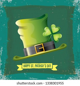 vector saint patrick's day label with green hat and ribbon with text on grunge green background. saint patrick's day poster or banner design template