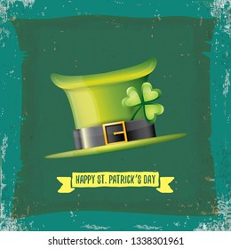 vector saint patrick's day label with green hat and ribbon with text on grunge green background. saint patrick's day poster or banner design template