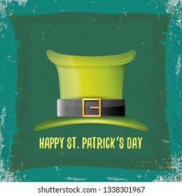 vector saint patrick's day label with green hat and ribbon with text on grunge green background. saint patrick's day poster or banner design template