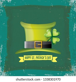 vector saint patrick's day label with green hat and ribbon with text on grunge green background. saint patrick's day poster or banner design template