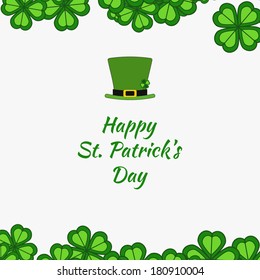 Vector Saint Patrick's template. Happy St. Patrick's Day. Simple background, with four leaf clovers frame. Minimal design. Easy to edit. 