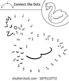 Vector Saint Valentine Day dot-to-dot and color activity with cute swan. Holiday connect the dots game for children with romantic bird. Funny coloring page for kids with adorable animal. 
