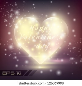 Vector saint valentine greeting card with transparent glowing heart