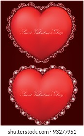 vector Saint Valentine's Day decorative hearts with ornate lace borders