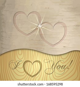 Vector Saint Valentines wooden background texture with hearts
