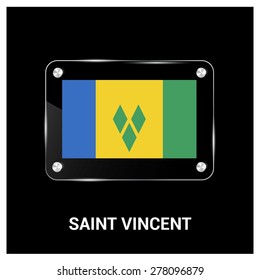 Vector Saint Vincent  Flag glass plate with metal holders - Country name label in bottom